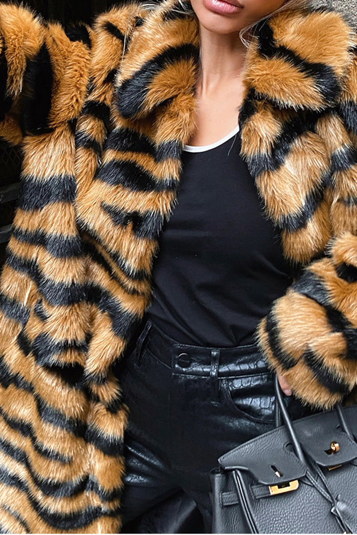 Drune | Damen Kunstfelljacke mit Tierdruck und Luxusausführung