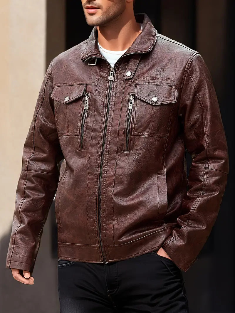 Drune | Elegante Lederjacke mit Reißverschluss für Männer - Perfekt für legere Tage