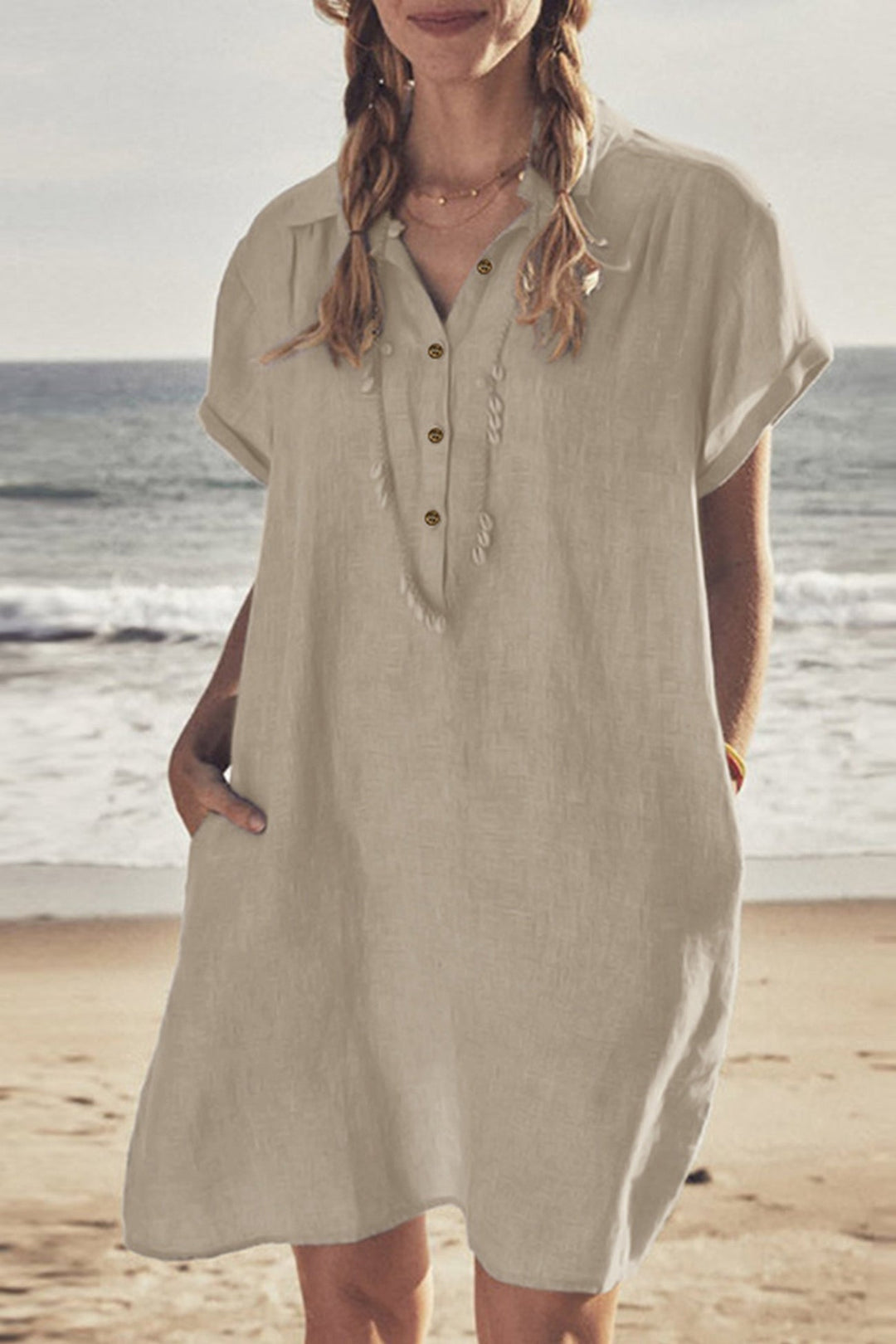 Drune | Knopf Unten Baumwoll Strandkleid