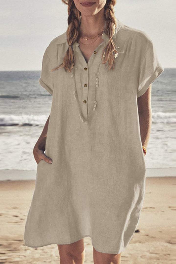 Drune | Knopf Unten Baumwoll Strandkleid