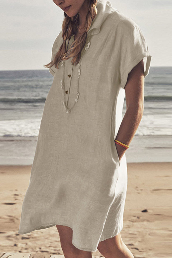 Drune | Knopfverschluss Baumwoll-Leinen Strandkleid