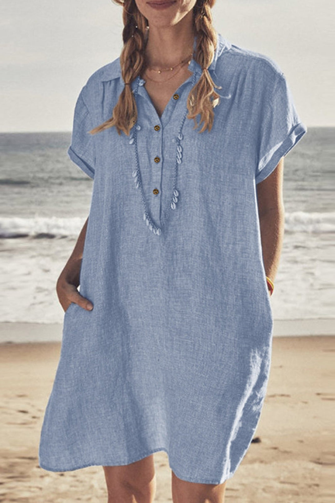 Drune | Knopf Unten Baumwoll Strandkleid