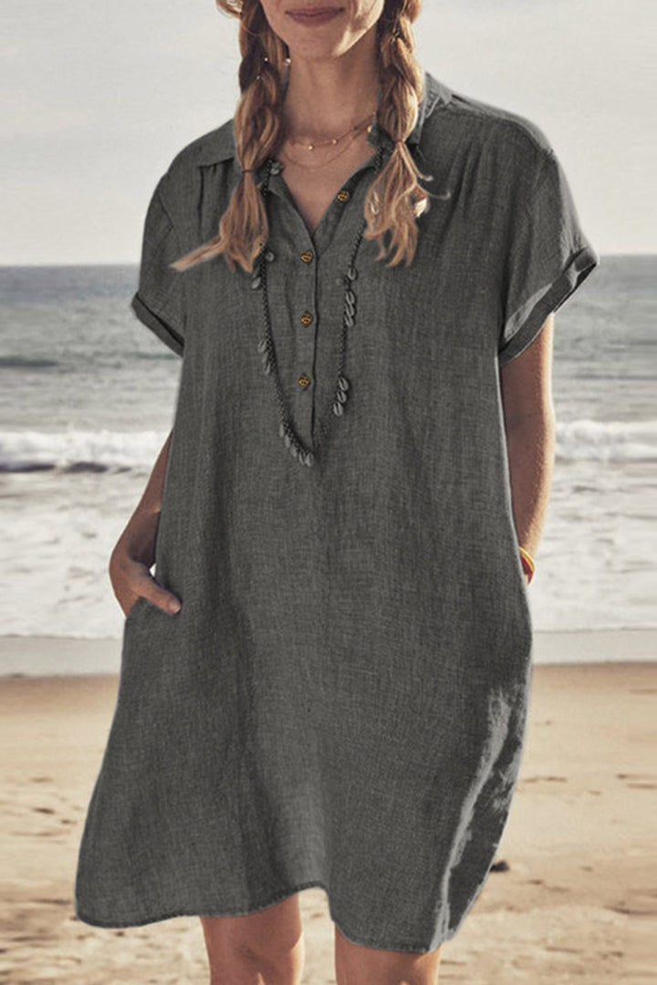 Drune | Knopfverschluss Baumwoll-Leinen Strandkleid