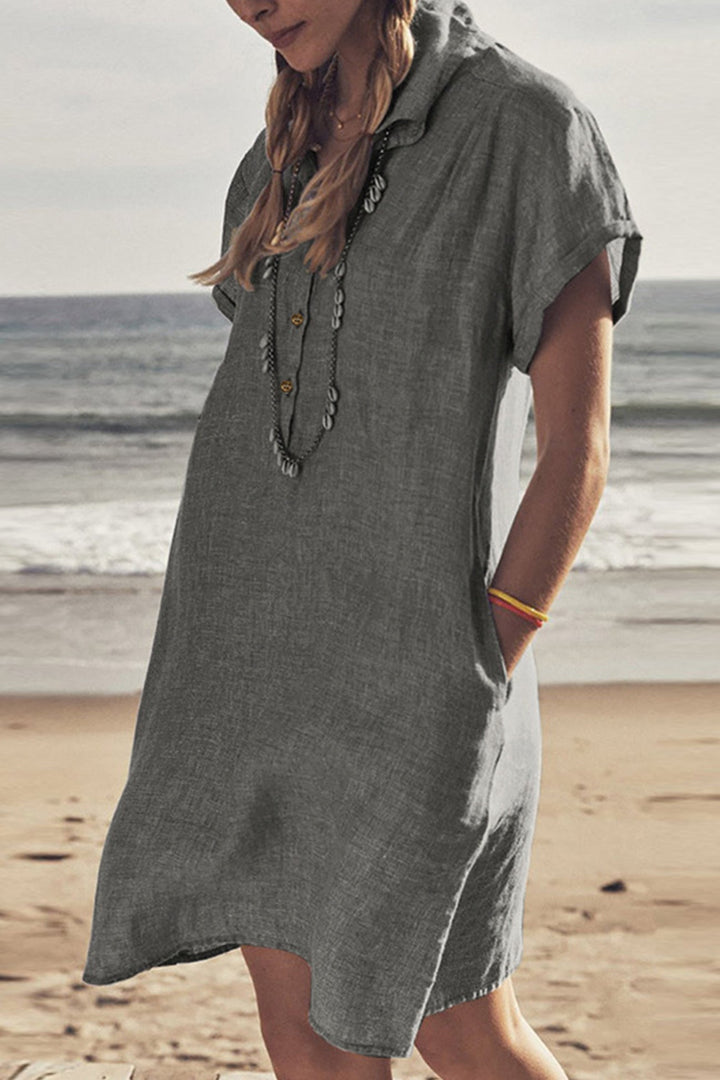 Drune | Knopf Unten Baumwoll Strandkleid