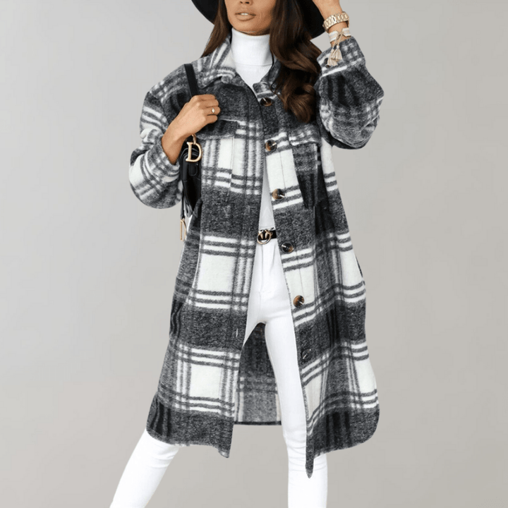 Drune | Karo Lang Shacket - Oversized Passform - Weicher Wollmix - Trendy Schichtstück
