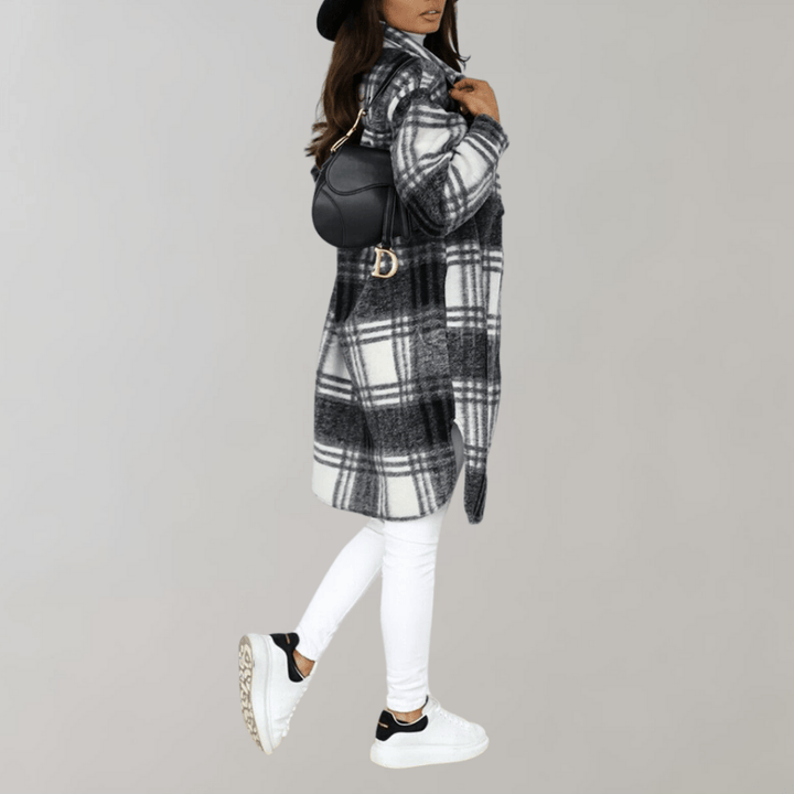 Drune | Karo Lang Shacket - Oversized Passform - Weicher Wollmix - Trendy Schichtstück