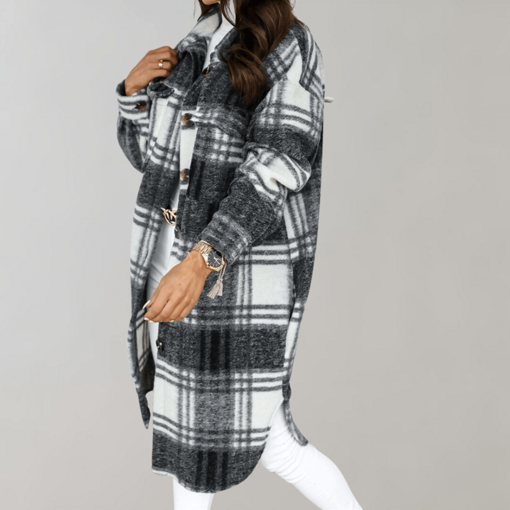 Drune | Karo Lang Shacket - Oversized Passform - Weicher Wollmix - Trendy Schichtstück