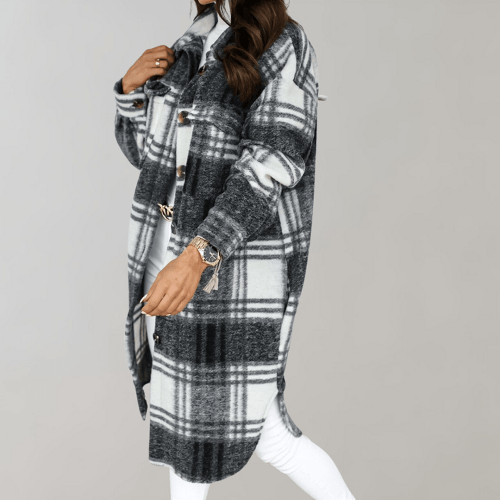 Drune | Karo Lang Shacket - Oversized Passform - Weicher Wollmix - Trendy Schichtstück