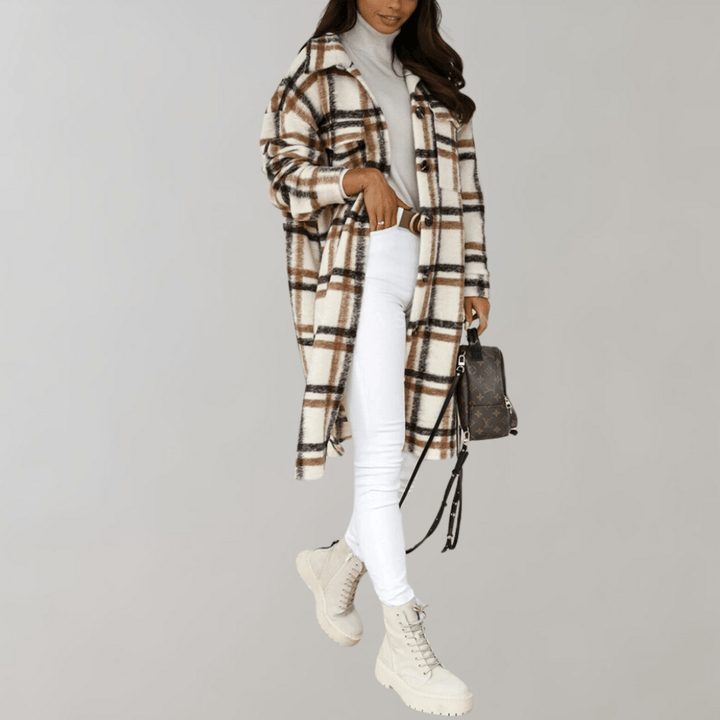 Drune | Karo Lang Shacket - Oversized Passform - Weicher Wollmix - Trendy Schichtstück