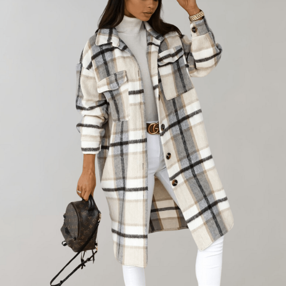 Drune | Karo Lang Shacket - Oversized Passform - Weicher Wollmix - Trendy Schichtstück