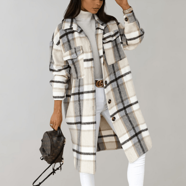 Drune | Karo Lang Shacket - Oversized Passform - Weicher Wollmix - Trendy Schichtstück