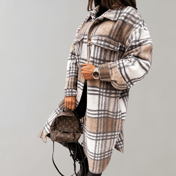 Drune | Karo Lang Shacket - Oversized Passform - Weicher Wollmix - Trendy Schichtstück
