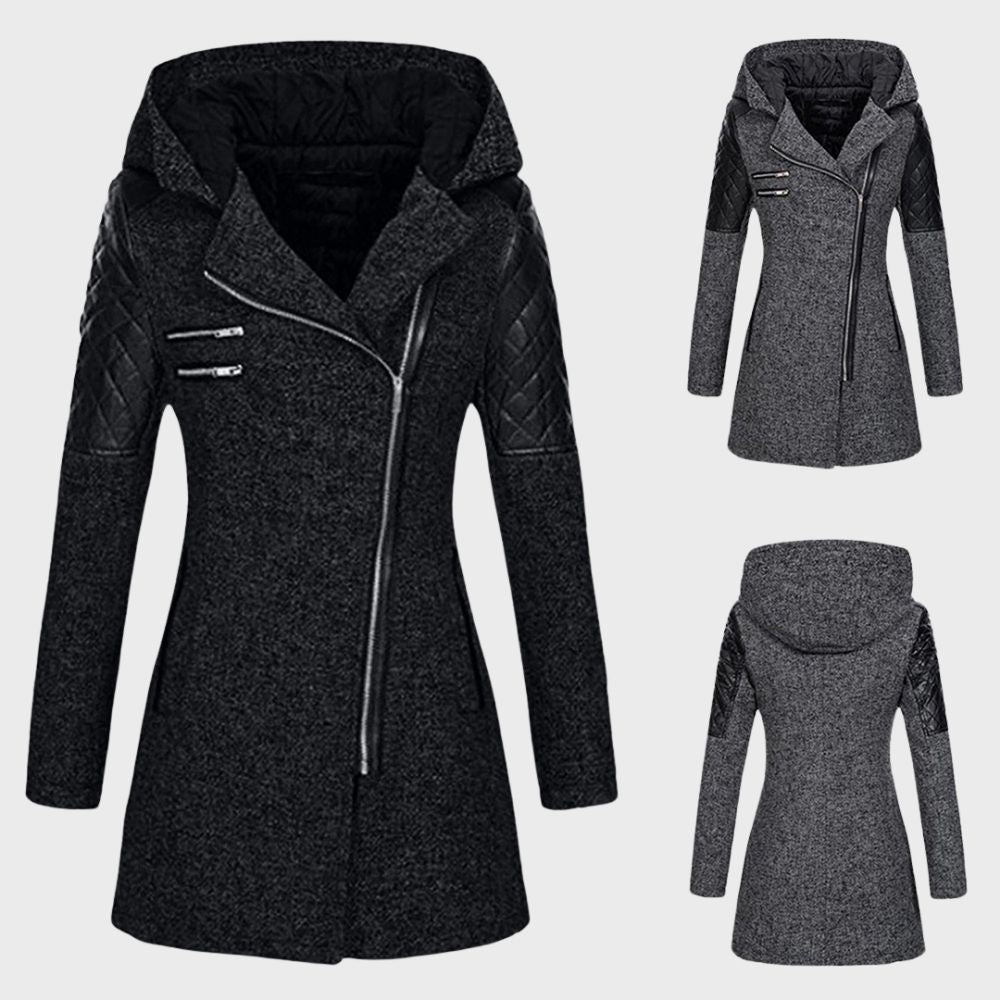 Drune | Asymmetrischer Mantel - Kunstlederakzente - Stilvoll und Warm