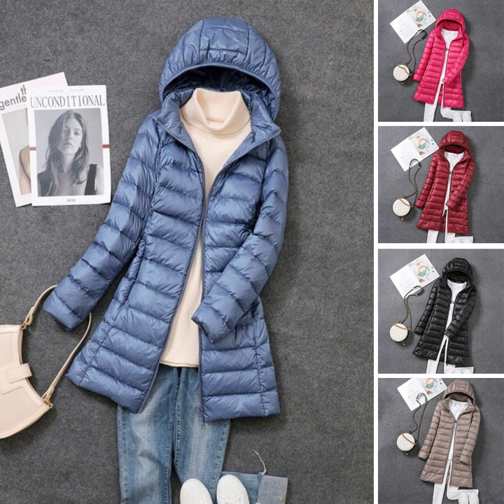 Drune | Lange Daunenjacke mit abnehmbarer Kapuze Damen