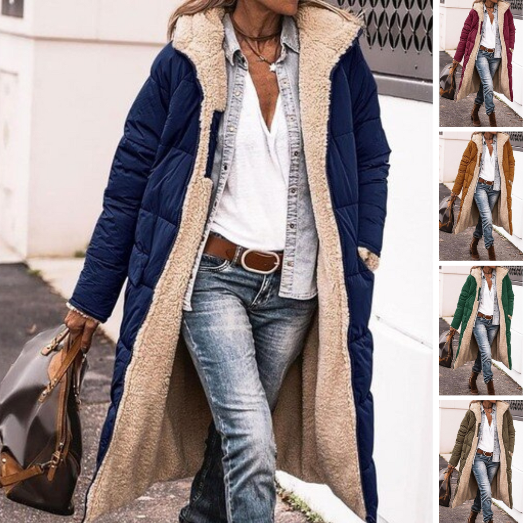Drune | Reversible Sherpa Fleece lange Puffermäntel mit Kapuze Oberbekleidung