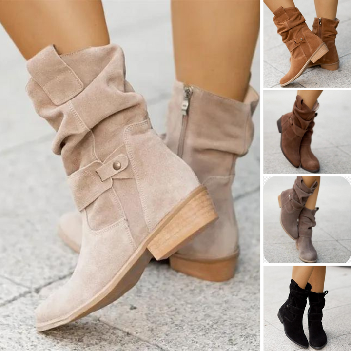 Drune | Lässige niedrige Absätze Runde Plus Größe Faux Stiefel