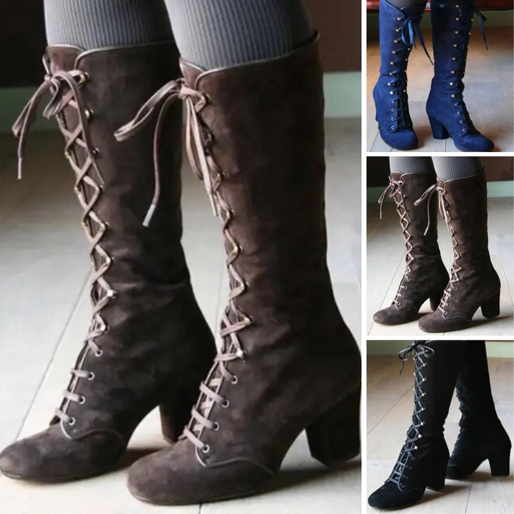 Drune | Retro Wildleder Stiefeletten mit Absatz für Damen - Für den Alltag