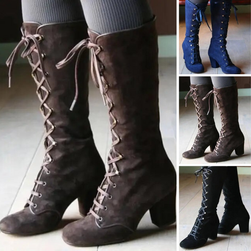 Drune | Retro Wildleder Stiefeletten mit Absatz für Damen - Für den Alltag