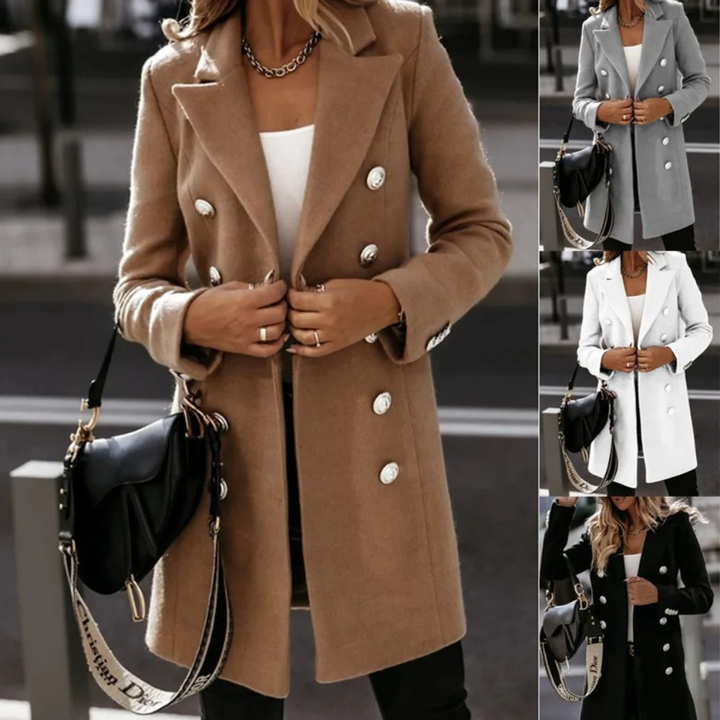 Drune | Klassische Lange Wolljacke mit Zweireihiger Schließe Wollmischung Sophisticated und Bequem