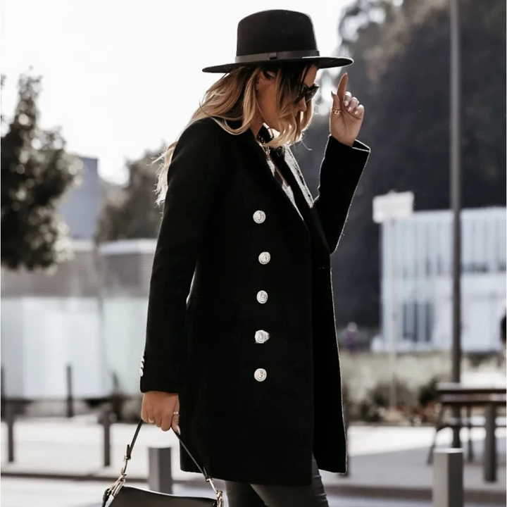 Drune | Klassische Lange Wolljacke mit Zweireihiger Schließe Wollmischung Sophisticated und Bequem