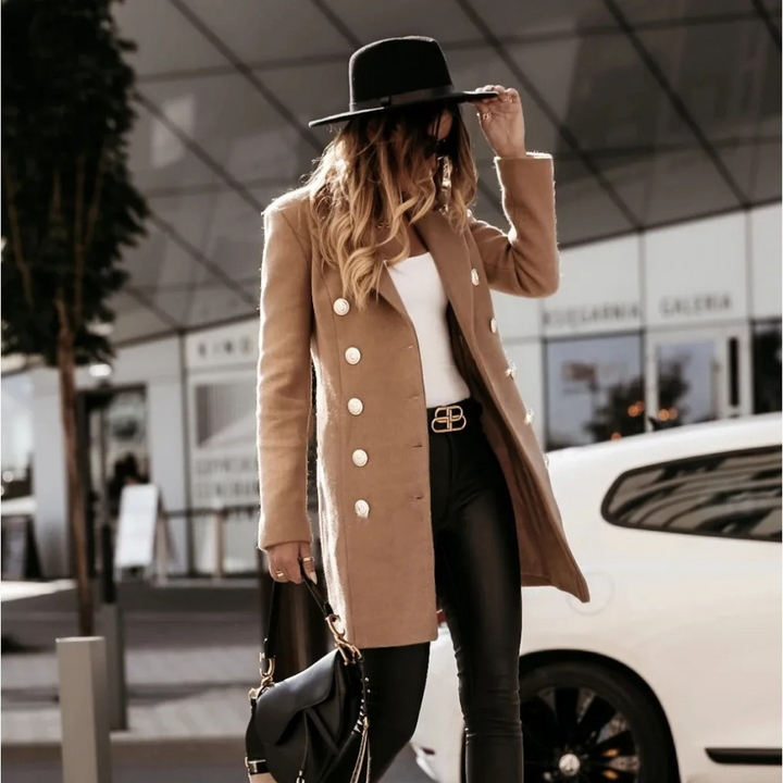 Drune | Klassische Lange Wolljacke mit Zweireihiger Schließe Wollmischung Sophisticated und Bequem