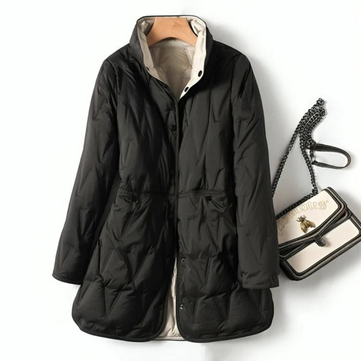 Drune | Damen Steppjacke - Mittellang - Hoher Kragen - Knopfverschluss - Tailored Fit