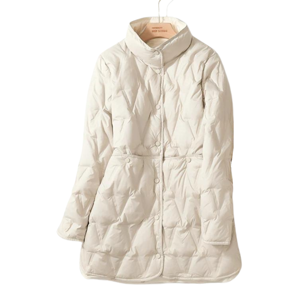 Drune | Damen Steppjacke - Mittellang - Hoher Kragen - Knopfverschluss - Tailored Fit
