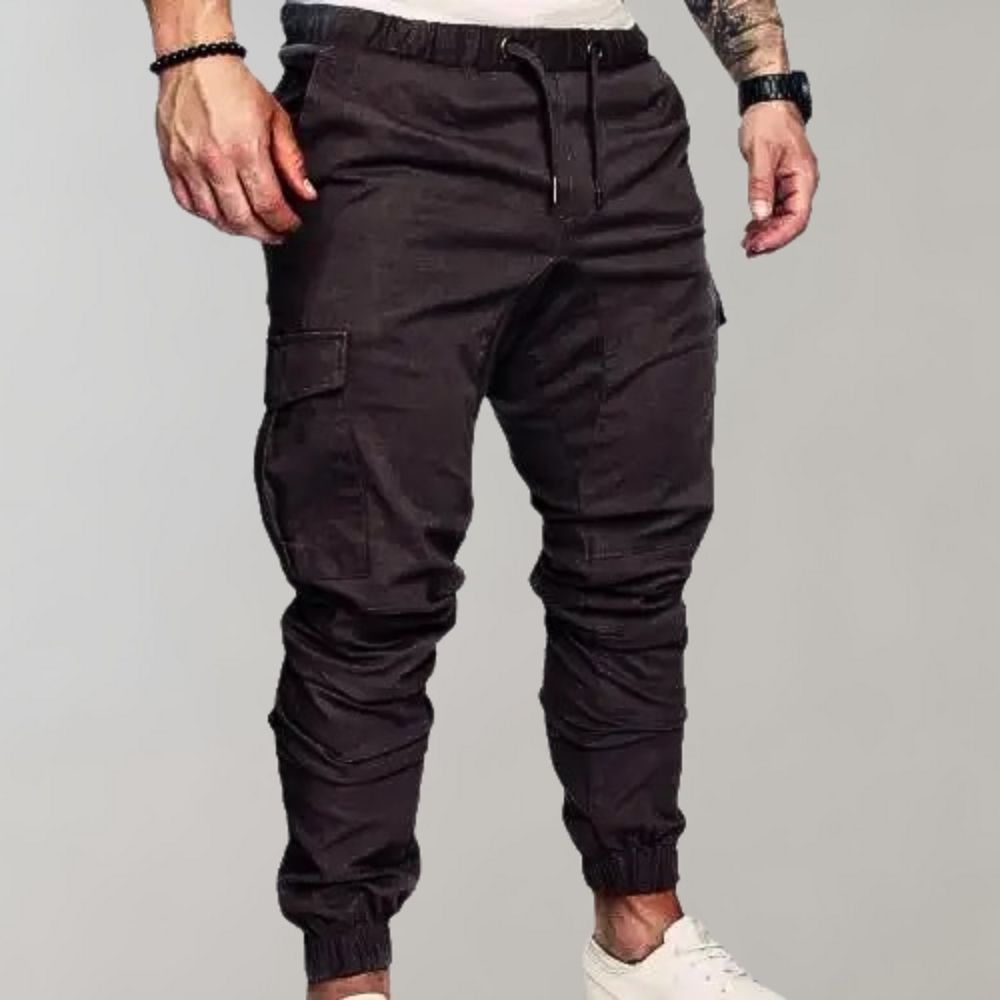 Drune | Cargo Jogginghose mit Taschen & Kordelzug - Slim Fit Streetwear Hose für Freizeit & Training