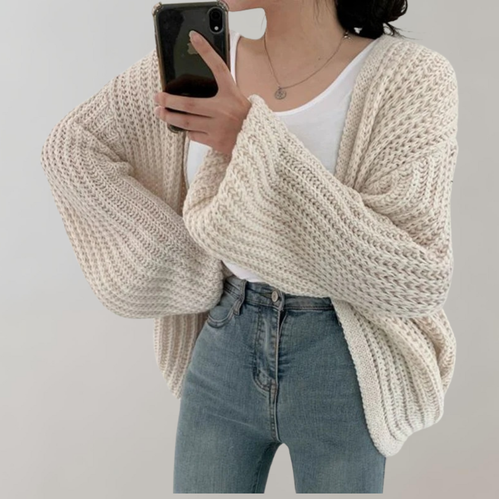 Drune | Cardigan - Damen Gemütlicher Offener Strick Langarmpullover