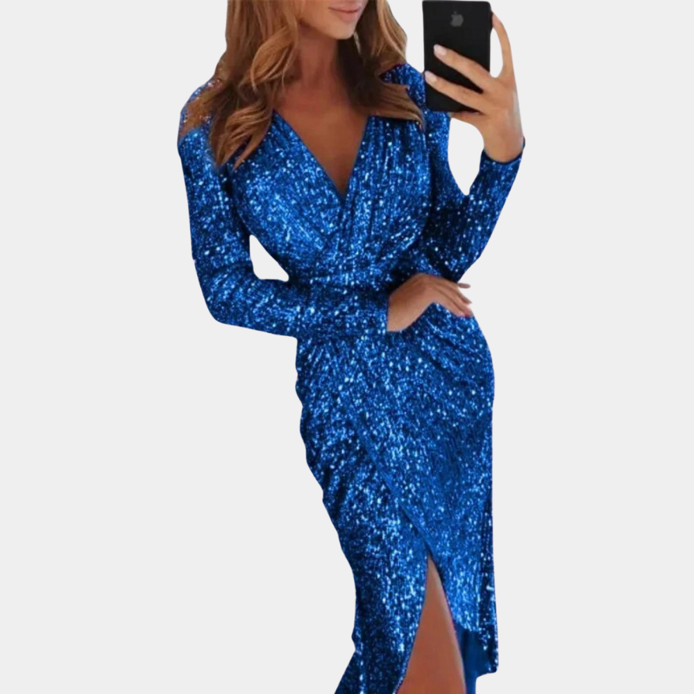 Drune | Damen Paillettenkleid mit Schlitz Vorne