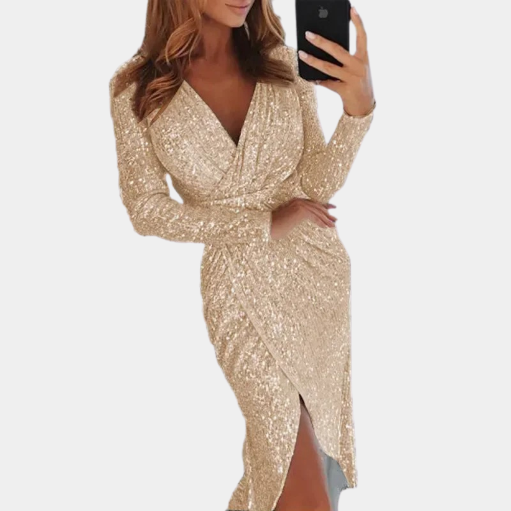 Drune | Damen Paillettenkleid mit Schlitz Vorne