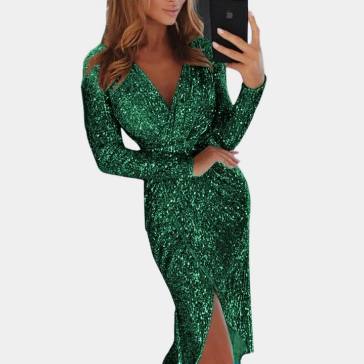 Drune | Damen Paillettenkleid mit Schlitz Vorne