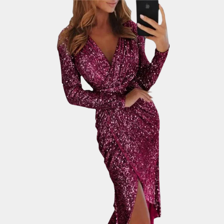 Drune | Damen Paillettenkleid mit Schlitz Vorne