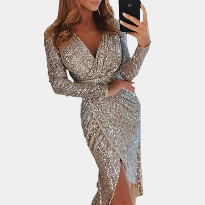 Drune | Damen Paillettenkleid mit Schlitz Vorne