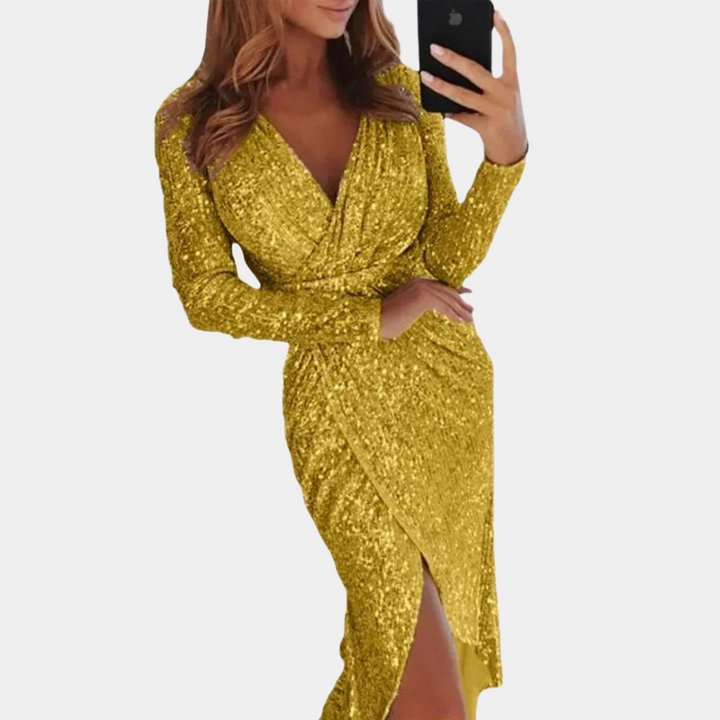 Drune | Damen Paillettenkleid mit Schlitz Vorne