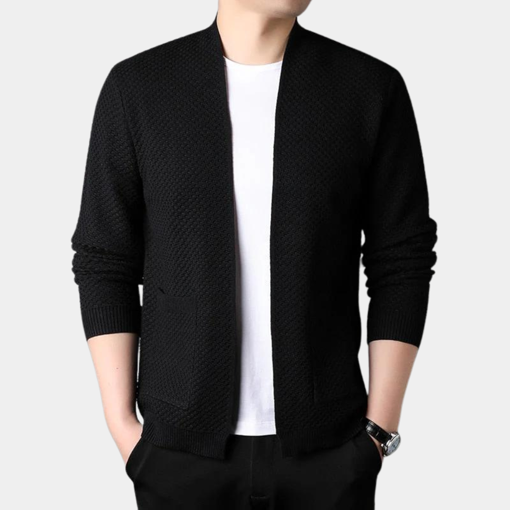 Drune | Slim Fit Gestrickte Textur Offene Vorderseite Gerippte Kanten Taschen