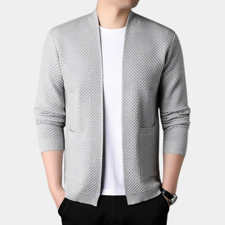Drune | Slim Fit Gestrickte Textur Offene Vorderseite Gerippte Kanten Taschen