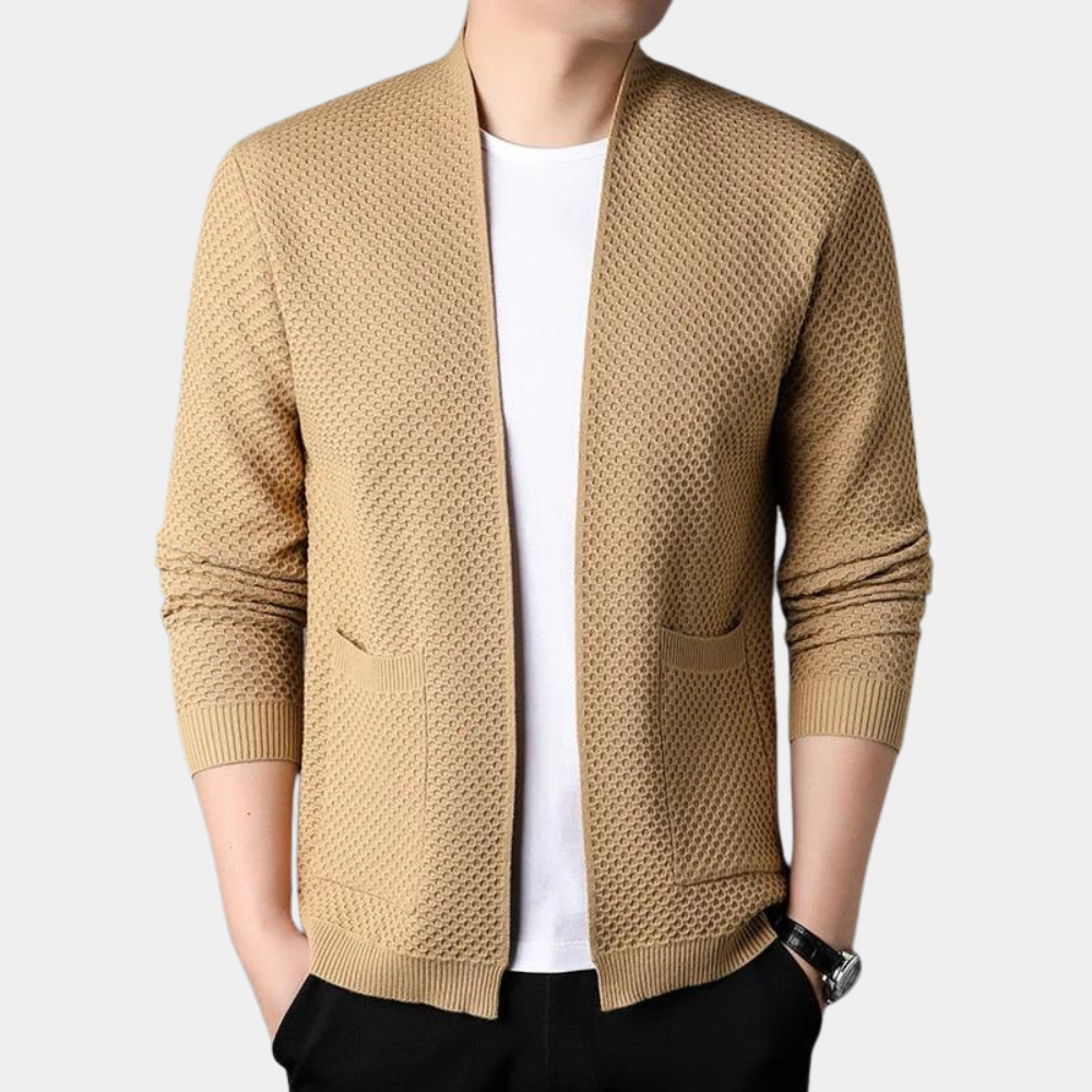 Drune | Slim Fit Gestrickte Textur Offene Vorderseite Gerippte Kanten Taschen
