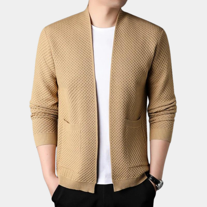 Drune | Slim Fit Gestrickte Textur Offene Vorderseite Gerippte Kanten Taschen