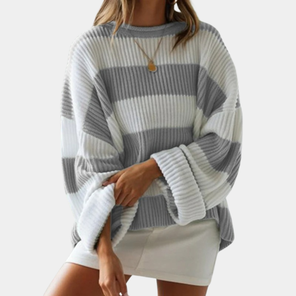 Drune | Schwarz und Weiß Strickpullover mit Breiten Streifen Acryl Modern und Bequem
