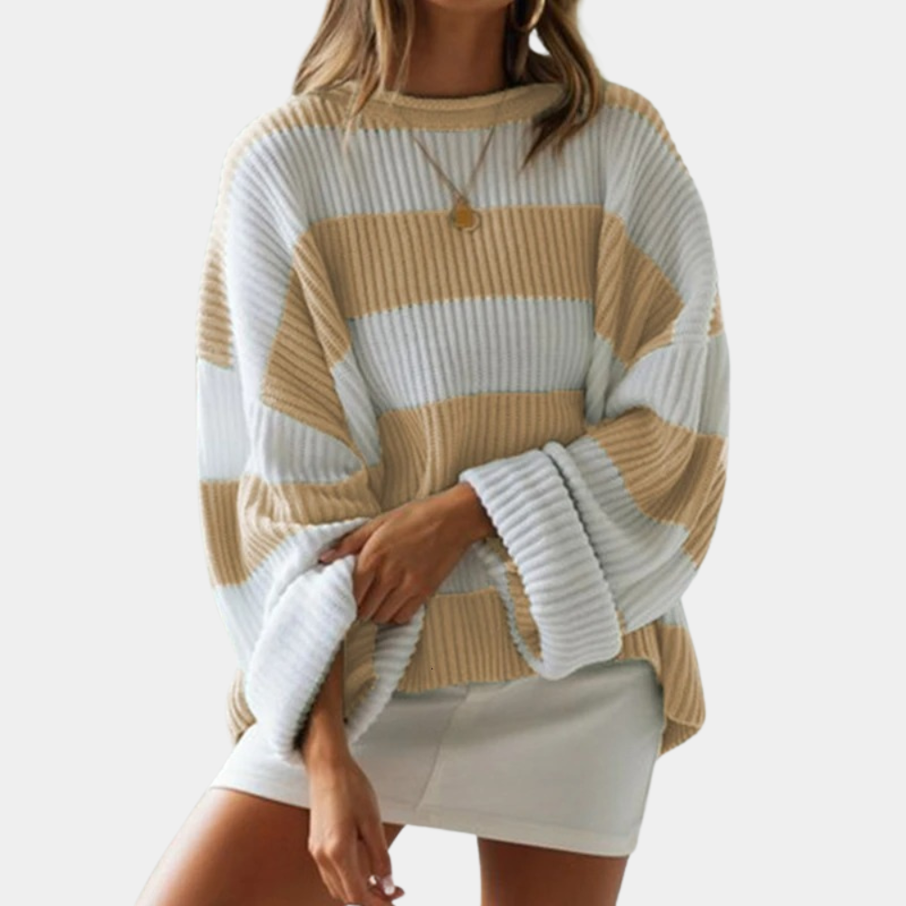 Drune | Schwarz und Weiß Strickpullover mit Breiten Streifen Acryl Modern und Bequem
