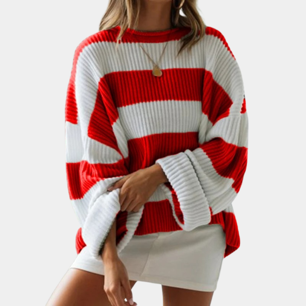 Drune | Schwarz und Weiß Strickpullover mit Breiten Streifen Acryl Modern und Bequem