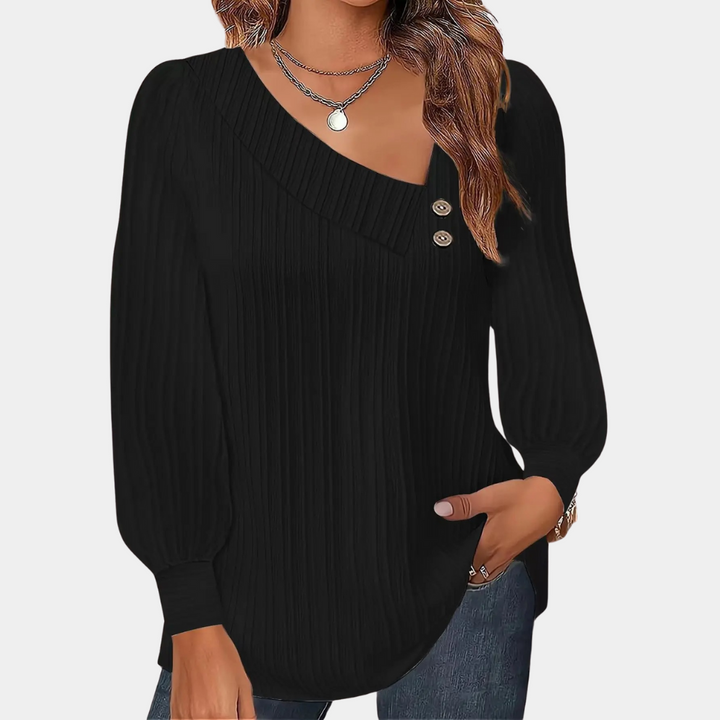 Drune | Rippstrickbluse mit Knöpfen Polyester Komfortabel und Trendy