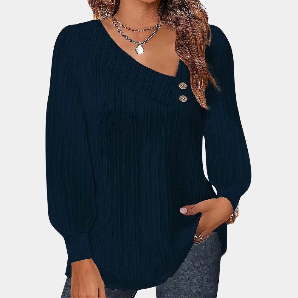 Drune | Rippstrickbluse mit Knöpfen Polyester Komfortabel und Trendy