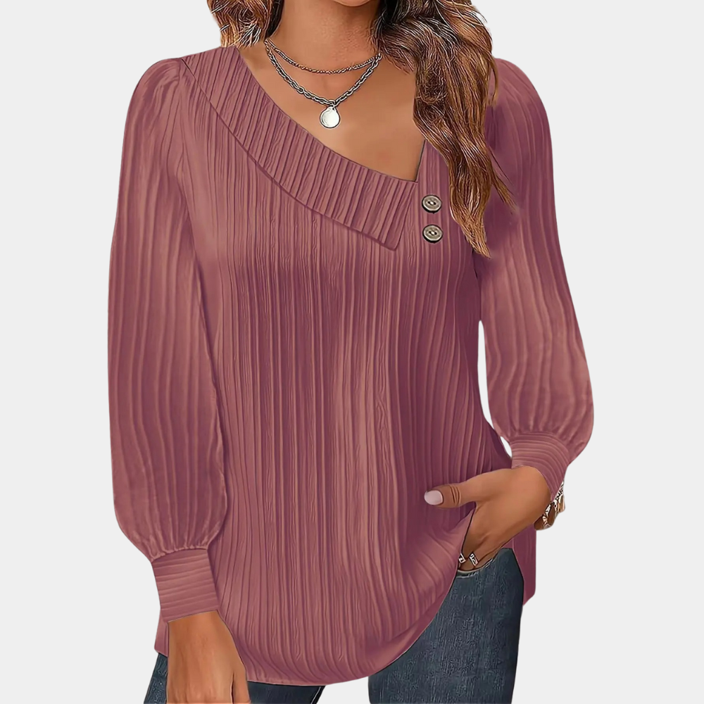 Drune | Rippstrickbluse mit Knöpfen Polyester Komfortabel und Trendy
