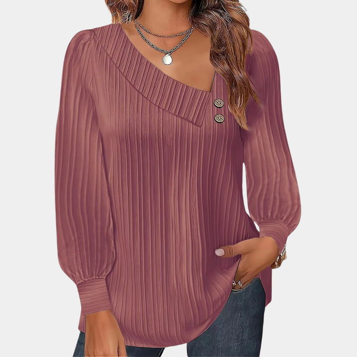 Drune | Rippstrickbluse mit Knöpfen Polyester Komfortabel und Trendy