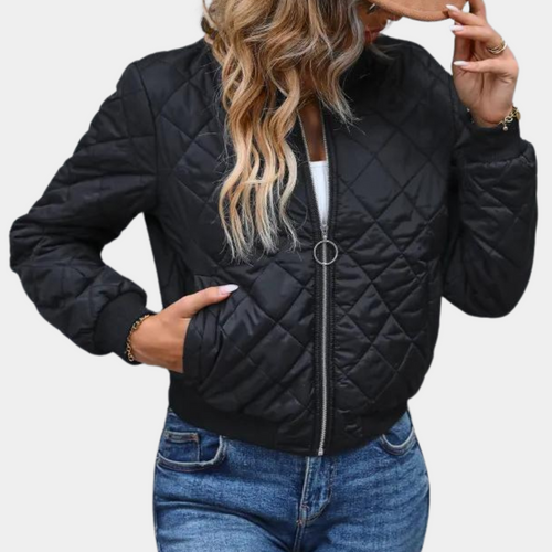 Drune | Damen Schwarze Bomberjacke Gefüttertes Design