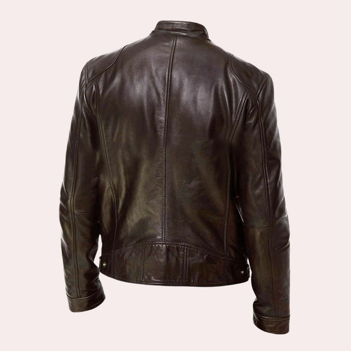 Drune | Herren Lederjacke - Biker Stil mit Stehkragen