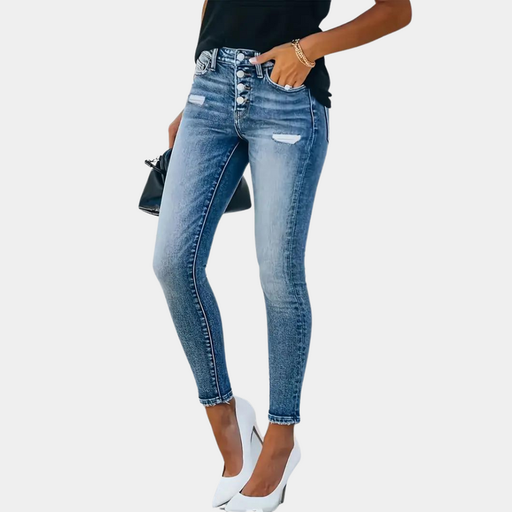 Drune | Trendige Skinny Damenjeans mit Modischen Knöpfen