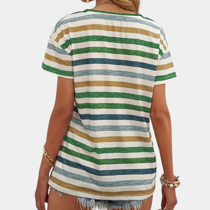 Drune | Lässiges Gestreiftes Baumwoll T-Shirt Für Damen